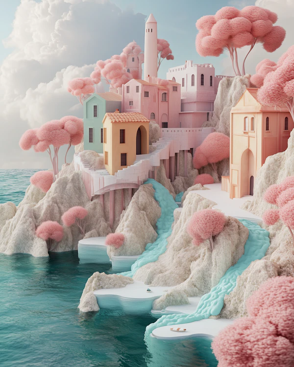 Pastel Coastal Village