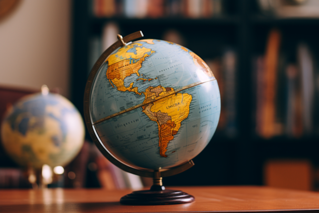 Western Hemisphere Desk Globe on Wooden Stand