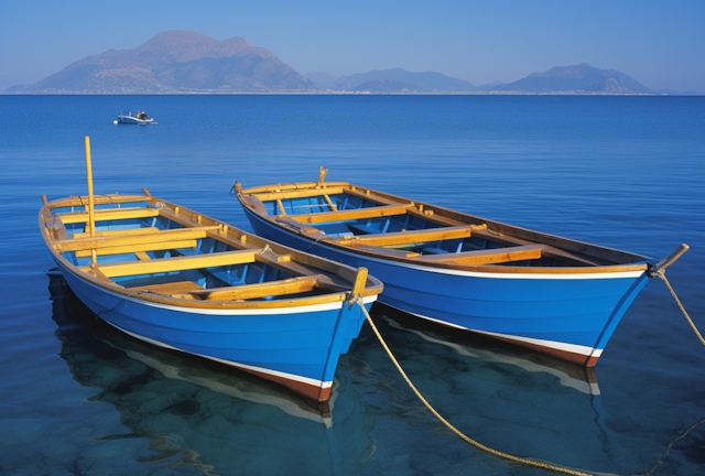 Serene Blue Boats at Mountain Lake