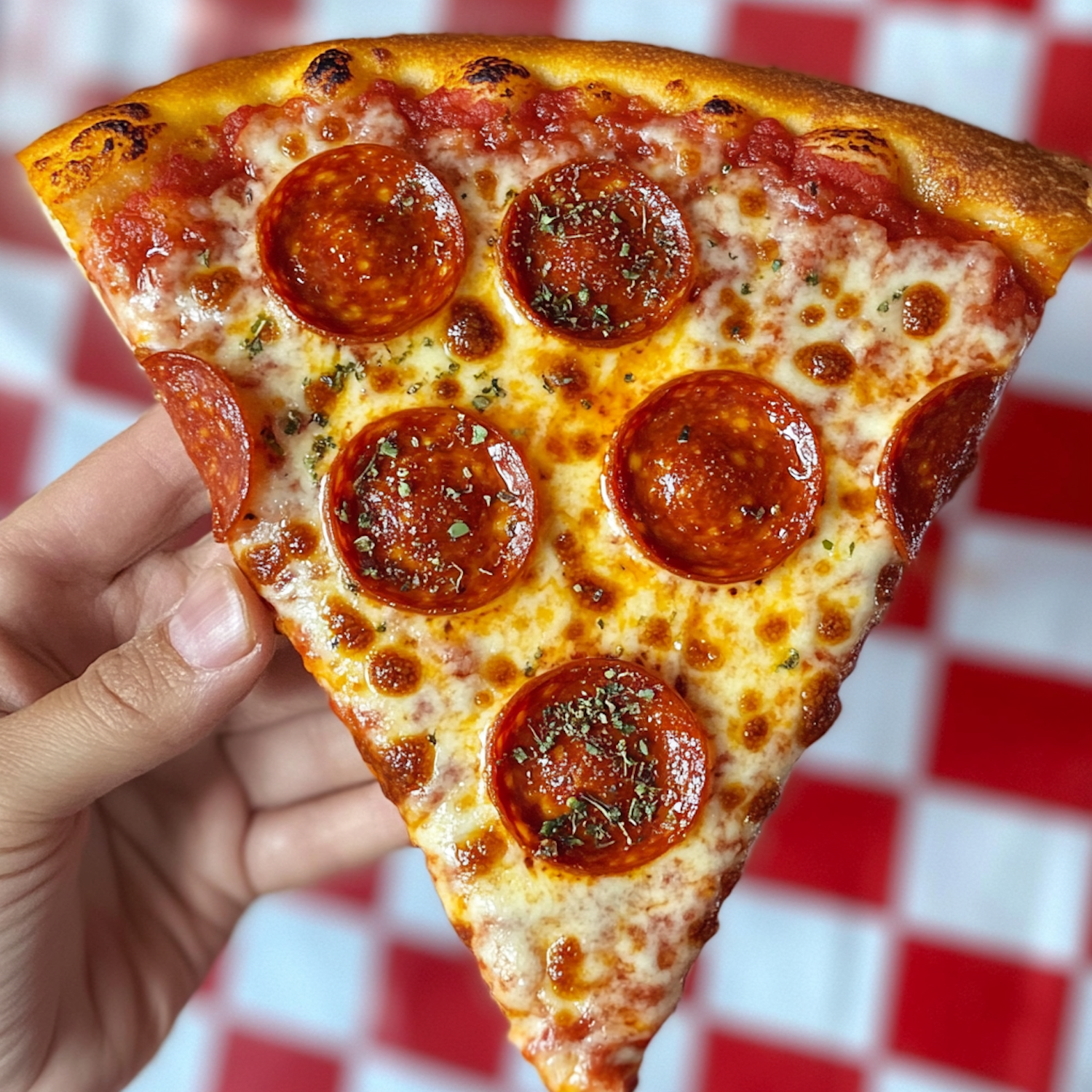 Fresh Pepperoni Pizza Slice in Hand