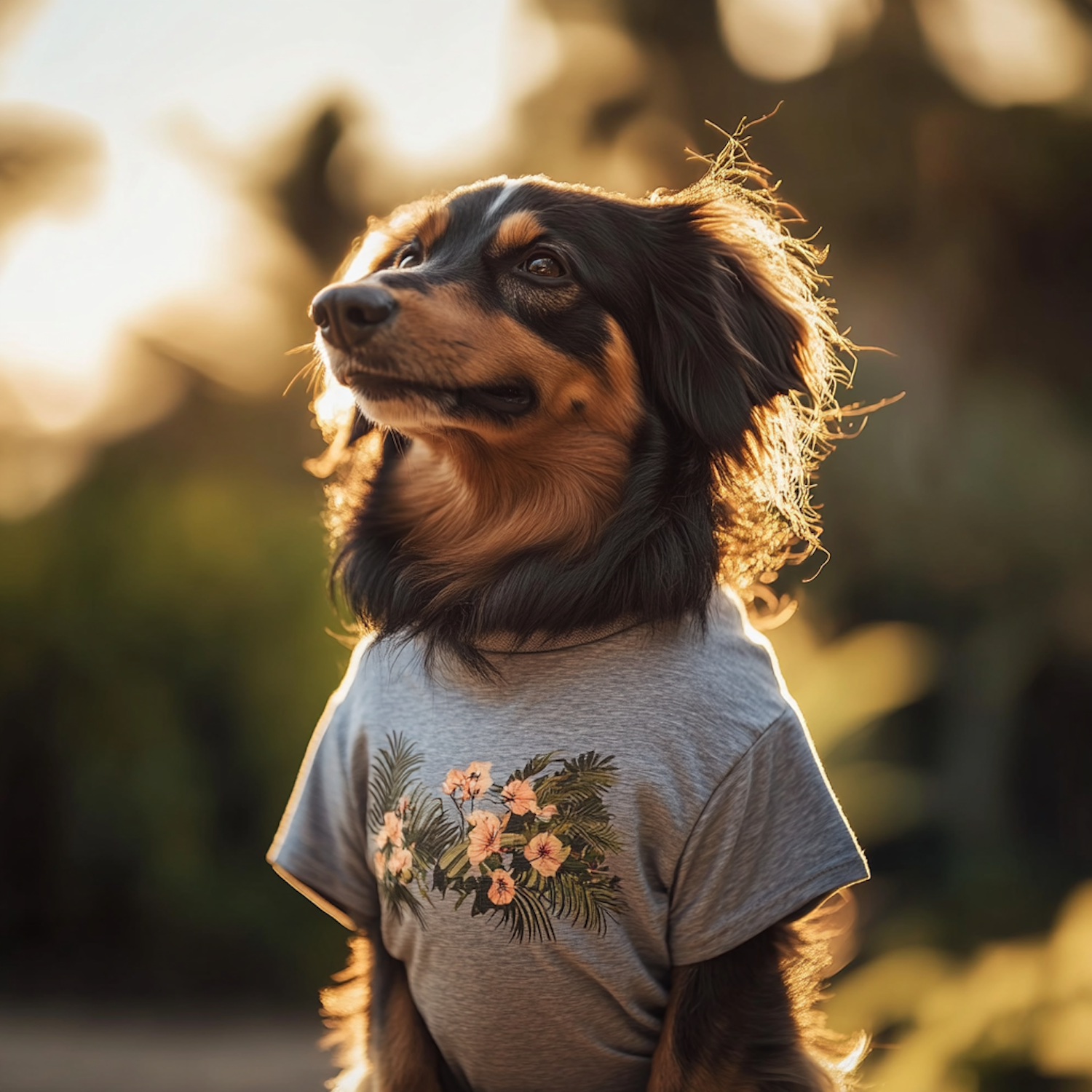 Dog in Floral T-shirt