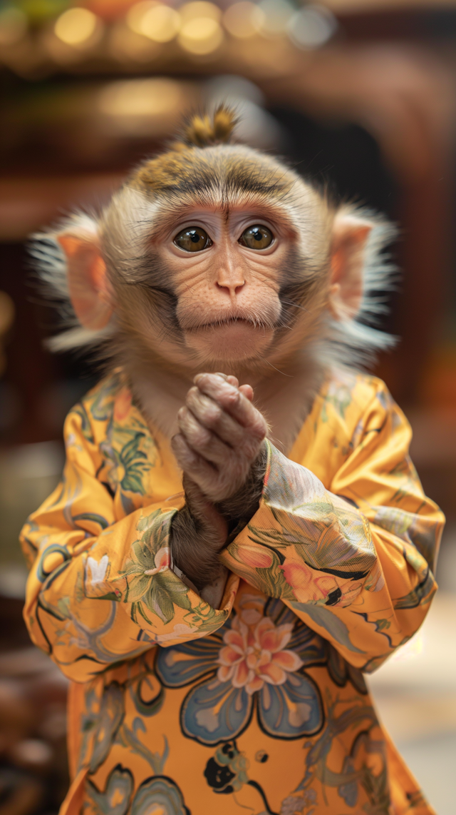 Reflective Monkey in Floral Attire