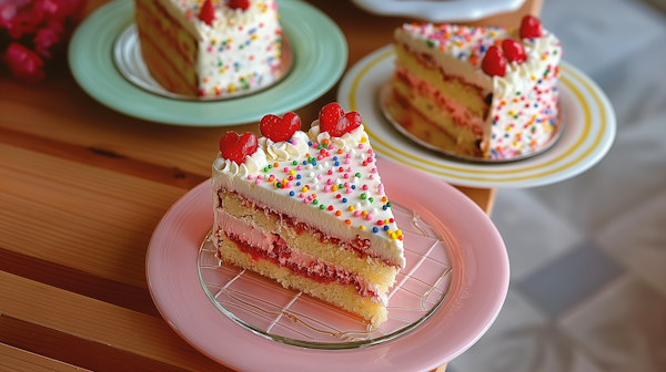 Heart-topped Layered Cake on Pink Plate