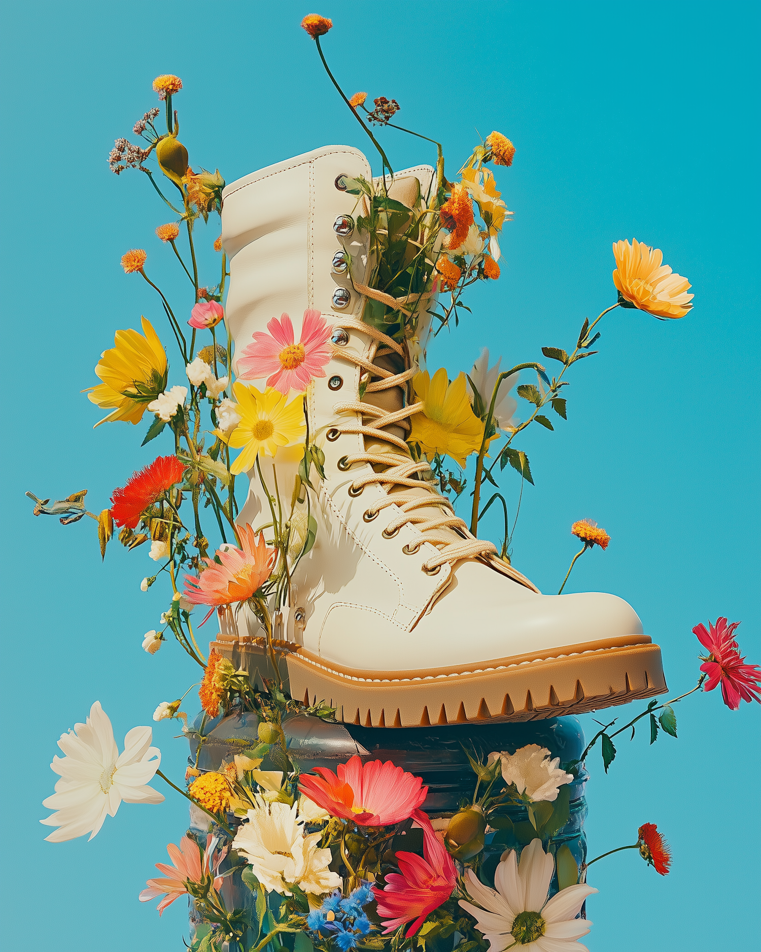 White Boot with Flowers