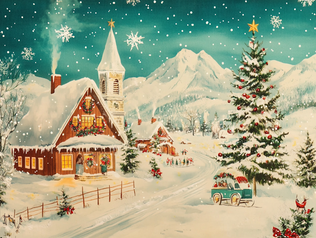 Winter Village Scene