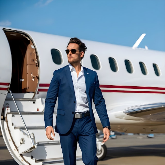 Stylish Man Exiting Private Jet