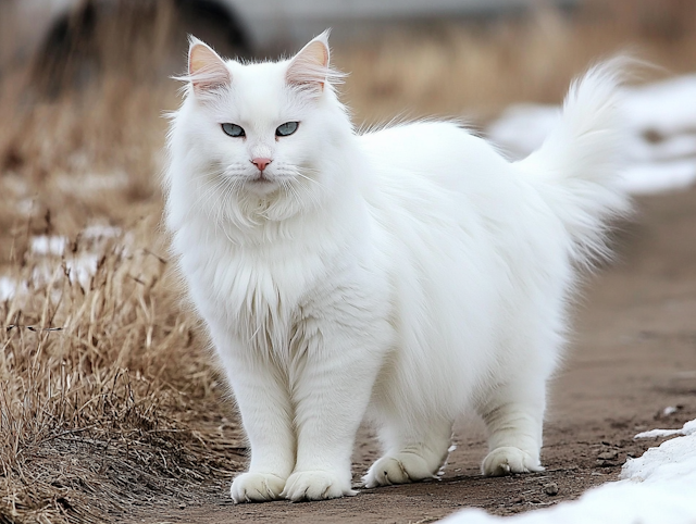 Elegant White Cat on Dirt Path