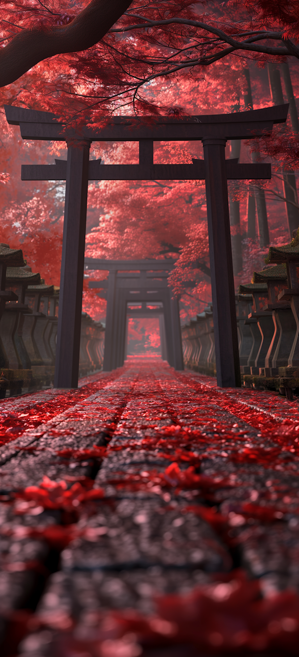 Serene Japanese Torii Pathway in Autumn