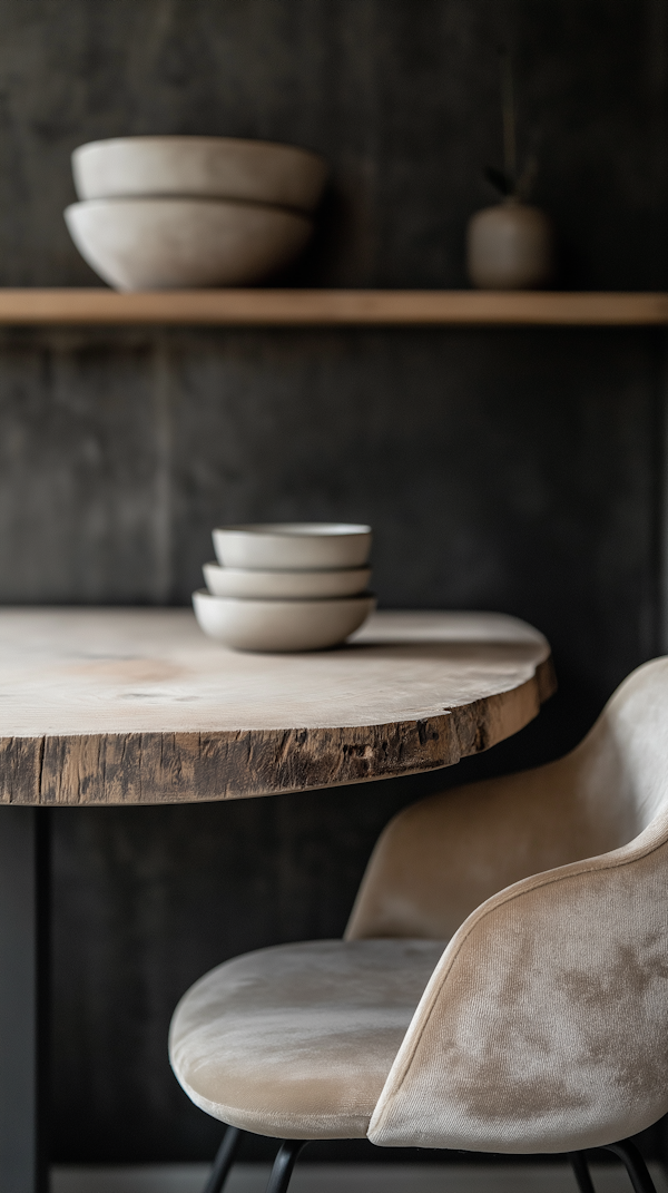 Rustic Wooden Table with Ceramic Bowls