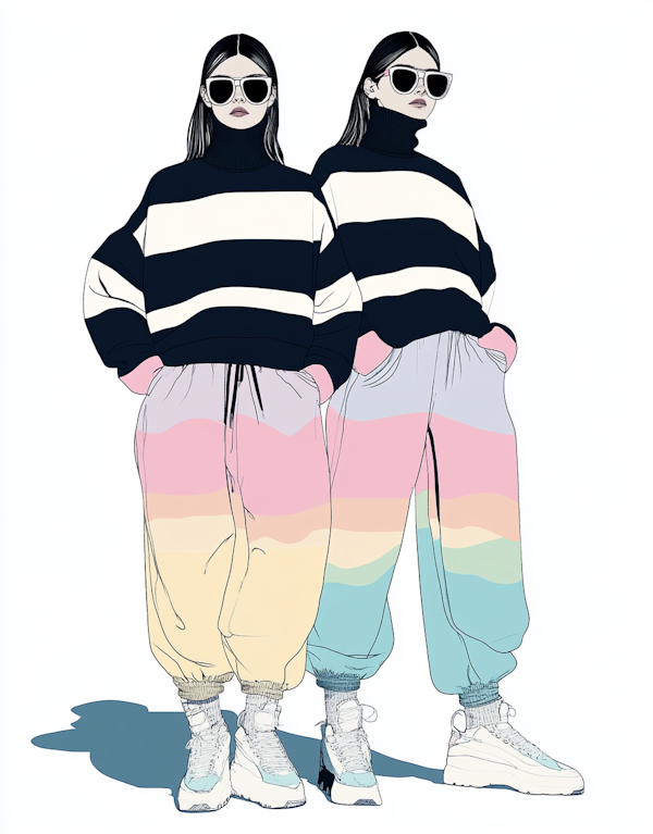 Stylish Duo in Striped Sweaters