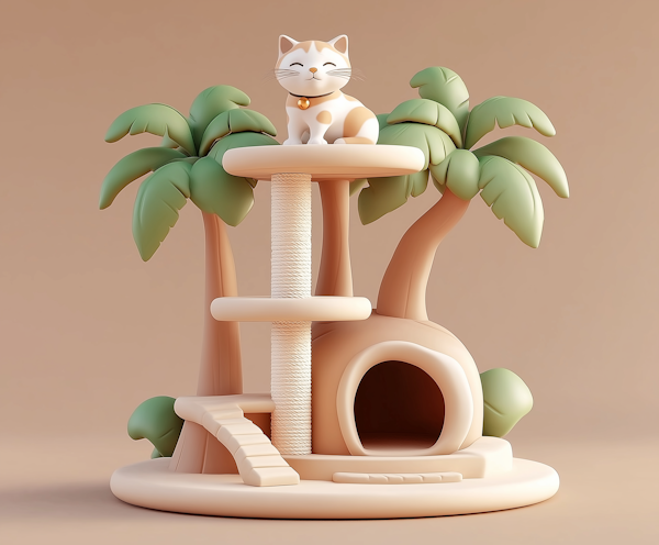 Whimsical 3D Cat Tree Rendering