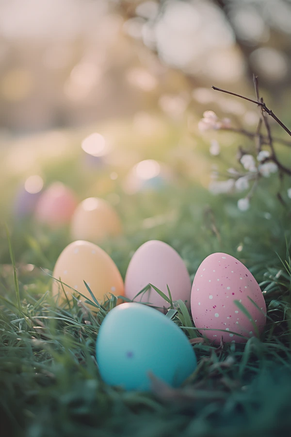 Colorful Easter Eggs on Grassy Field