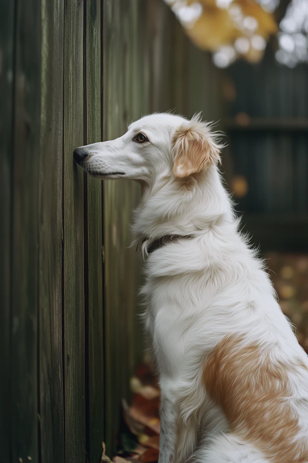 Curious Dog by the Fence