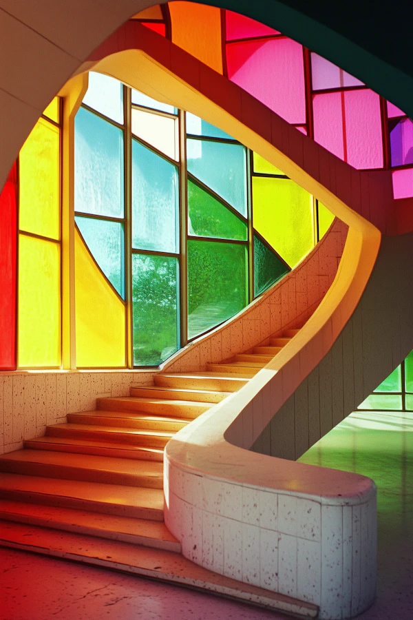 Vibrant Stained Glass Staircase