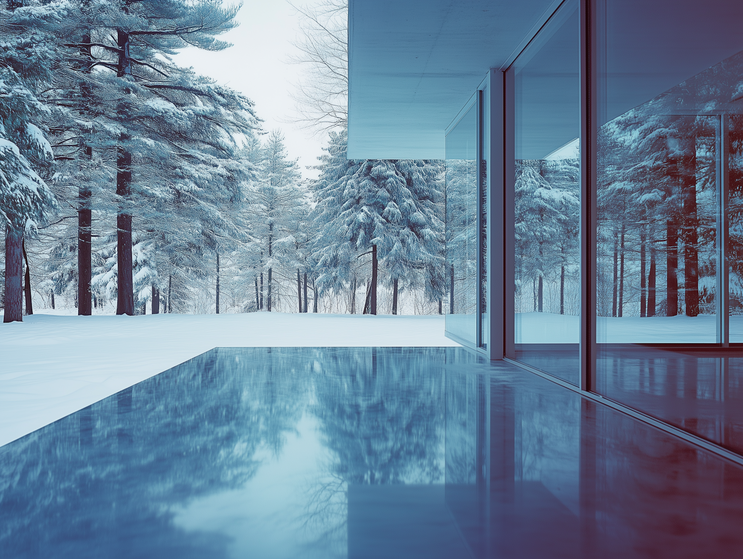 Serene Winter Scene with Modern Building