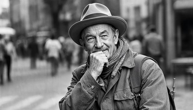 Contemplative Elderly Man in City