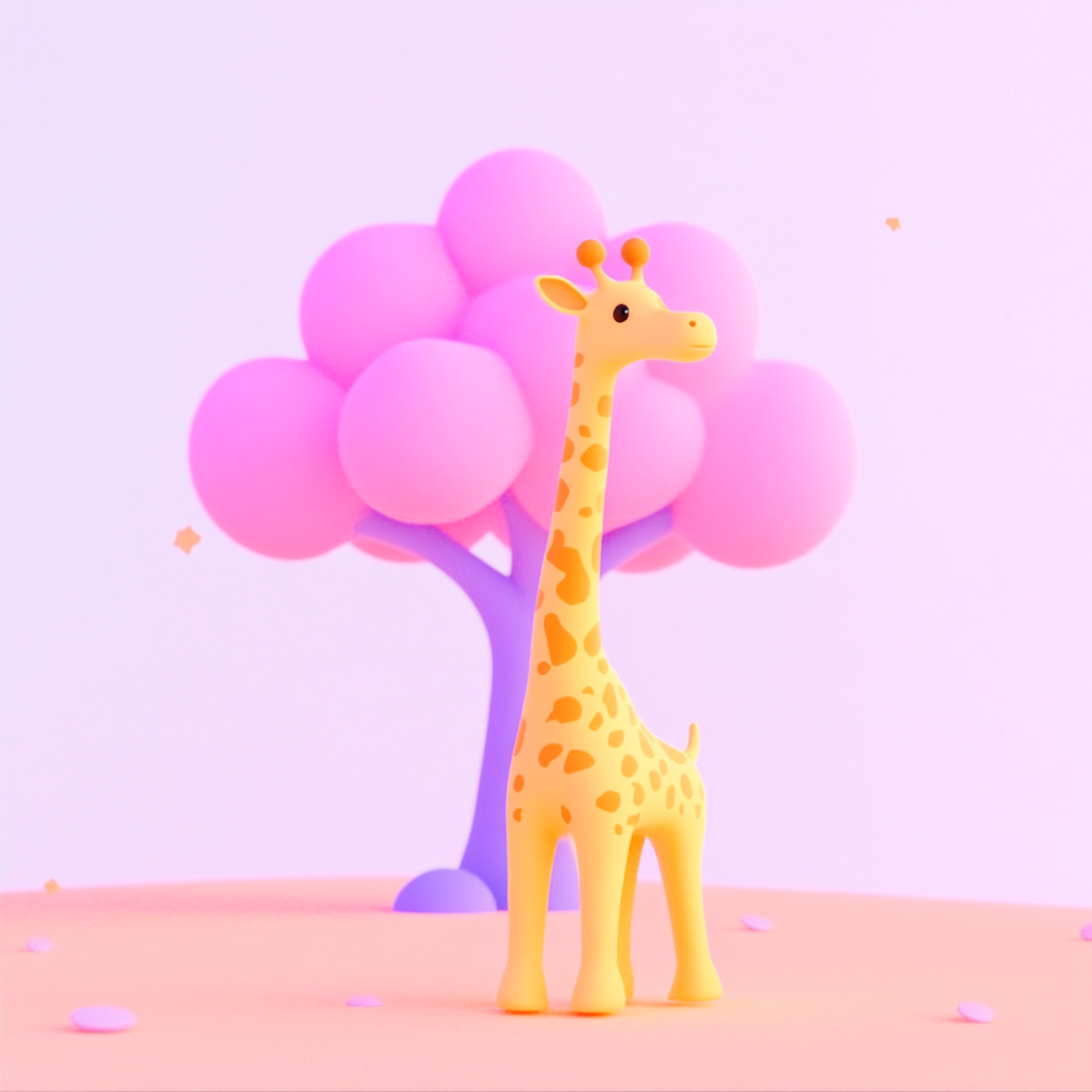 Whimsical Giraffe Under Pink Tree