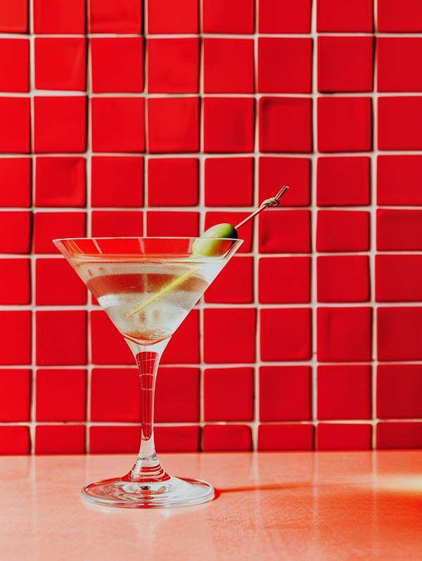 Elegant Martini Glass Against Crimson Background