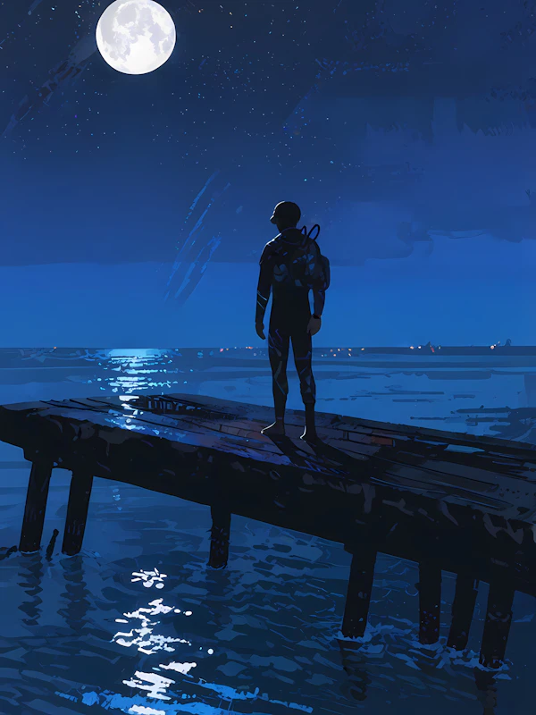 Moonlit Pier Reflection