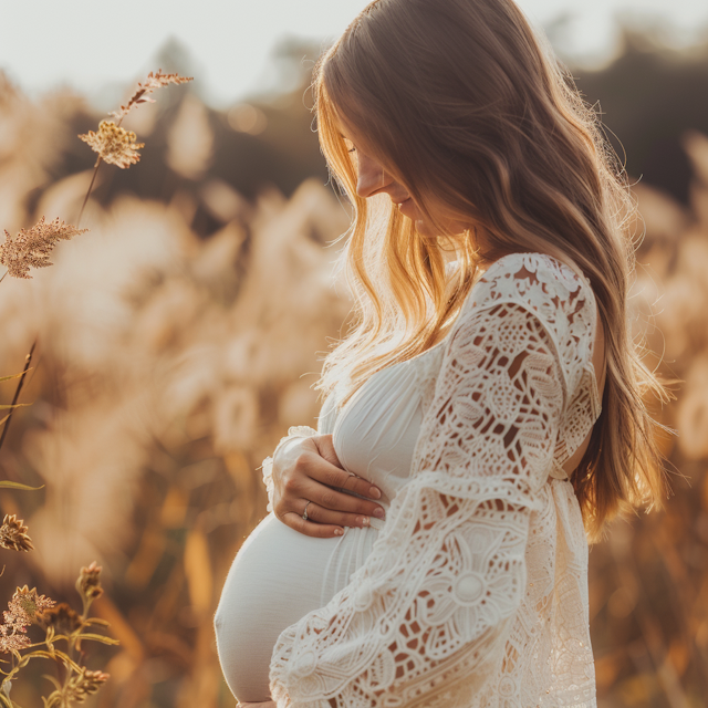 Serene Pregnancy Moment at Sunset