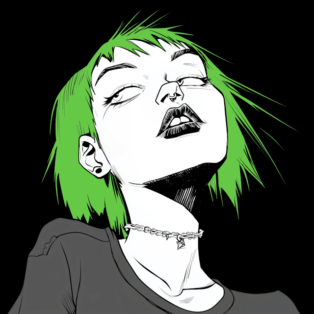 Stylized Portrait with Green Hair