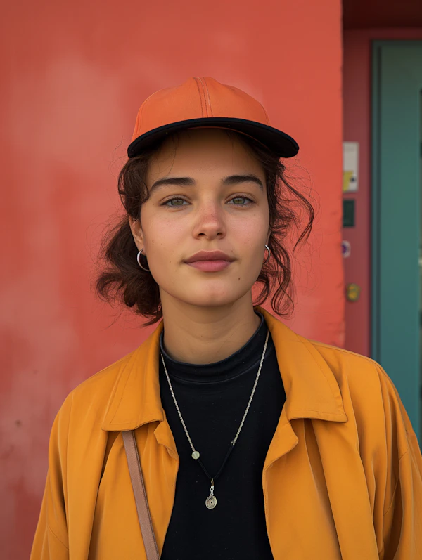 Portrait of a Young Woman in Vibrant Urban Setting