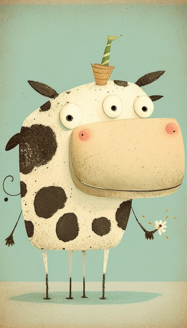 Whimsical Illustrated Cow