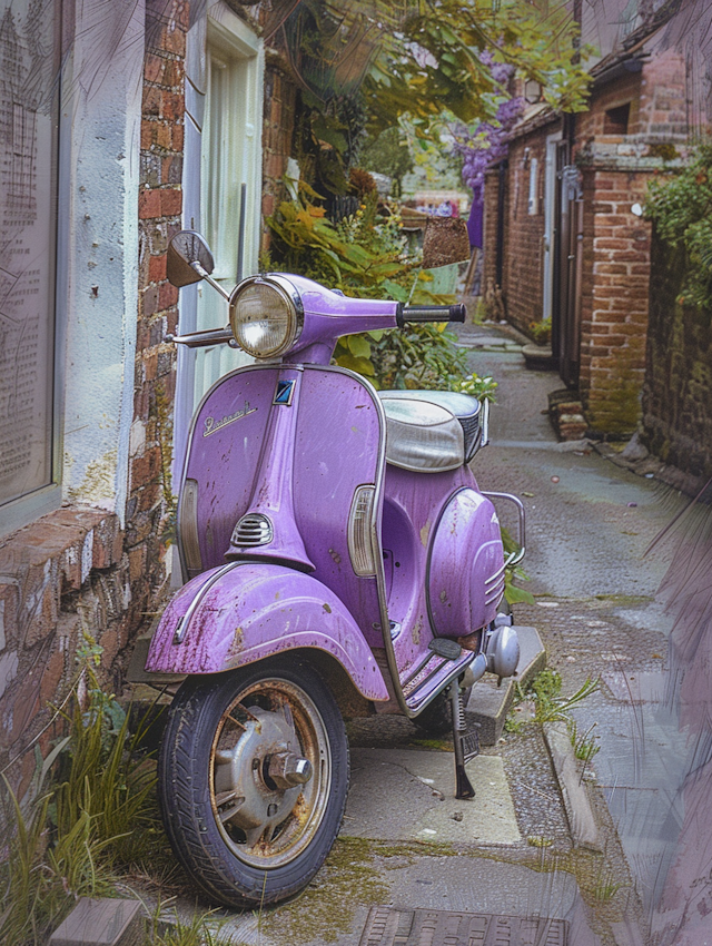 Vintage Scooter in Rustic Alleyway