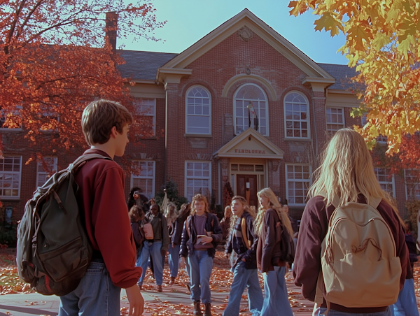 Students Walking to Firebank School in Autumn