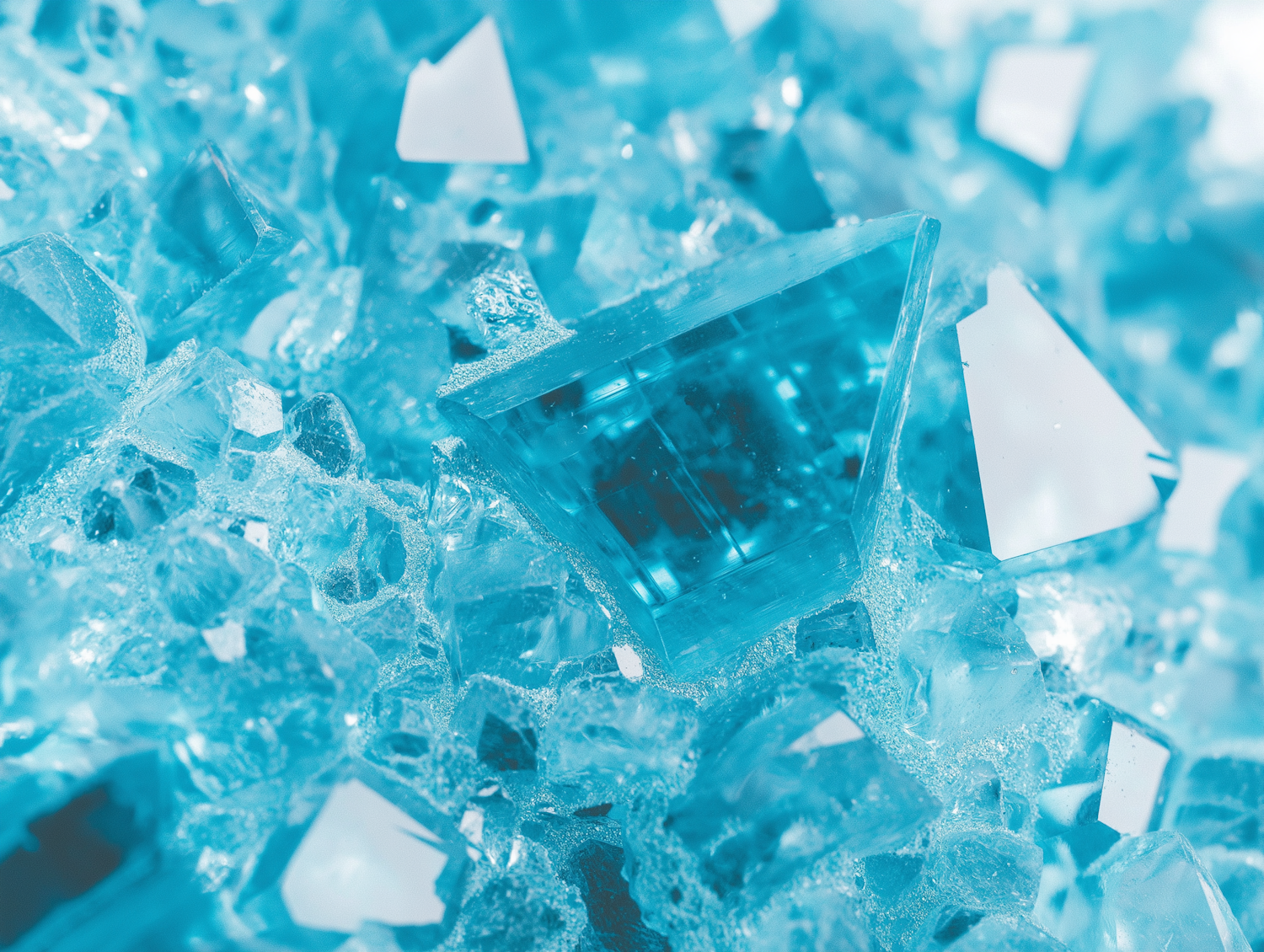 Blue Crystalline Structure with Embedded Cube