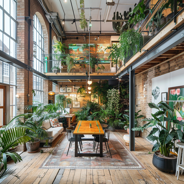 Loft Interior with Lush Greenery