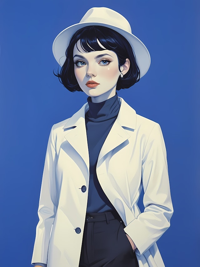 Elegant Woman in White Hat and Coat