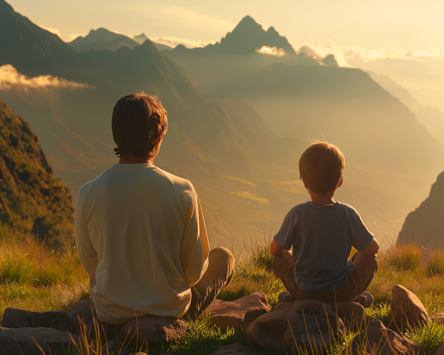 Contemplative Moment on a Grassy Hill