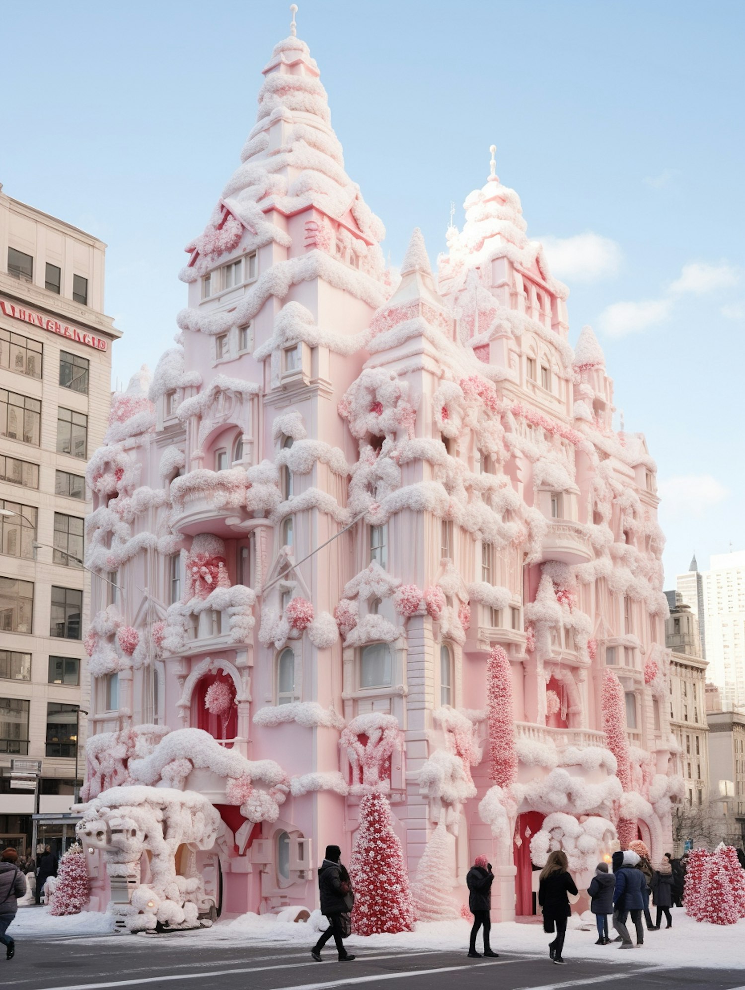 Whimsical Pink Frosting Building