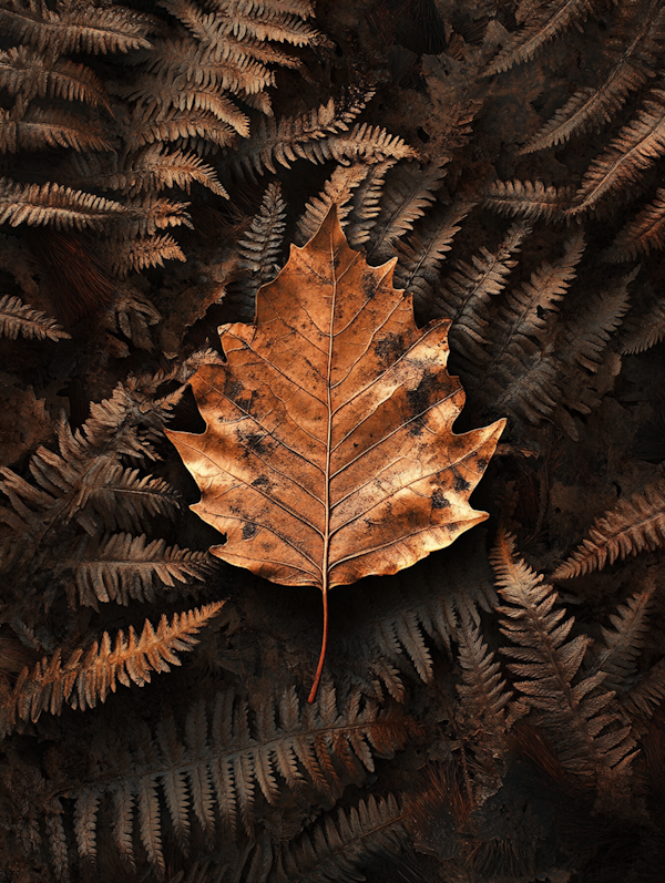 Autumn Leaf on Ferns