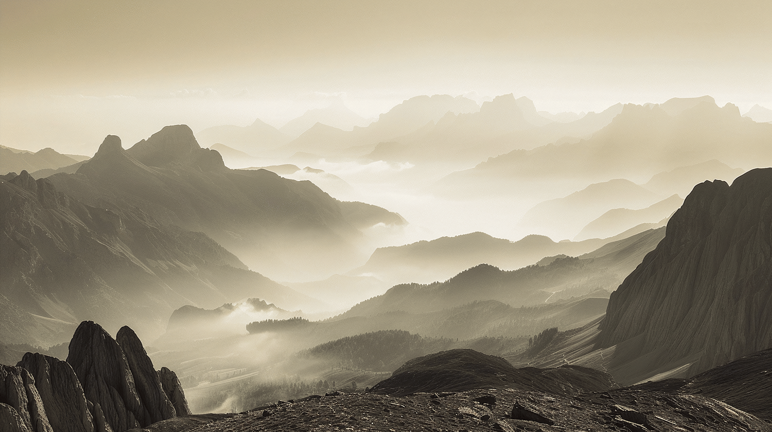 Sepia-Toned Mountain Landscape