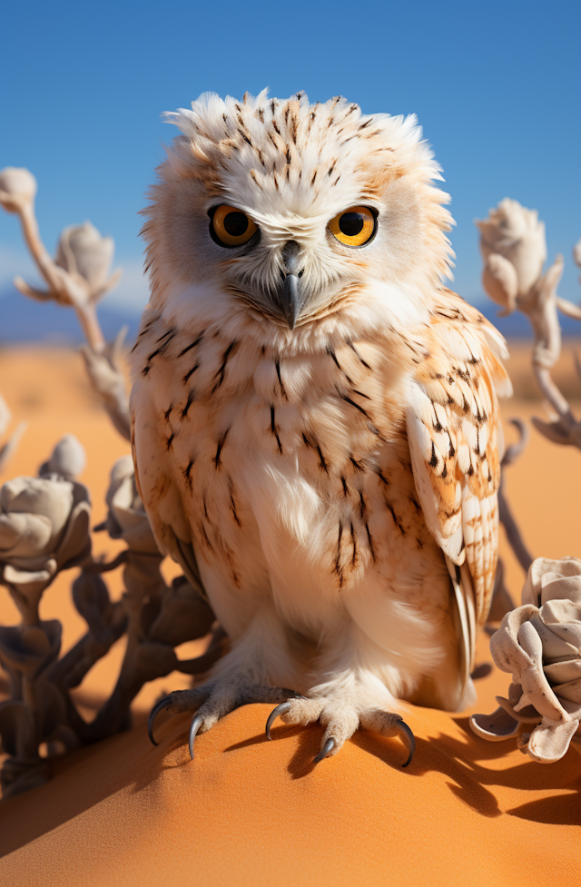 Majestic Desert Owl with Yellow Eyes