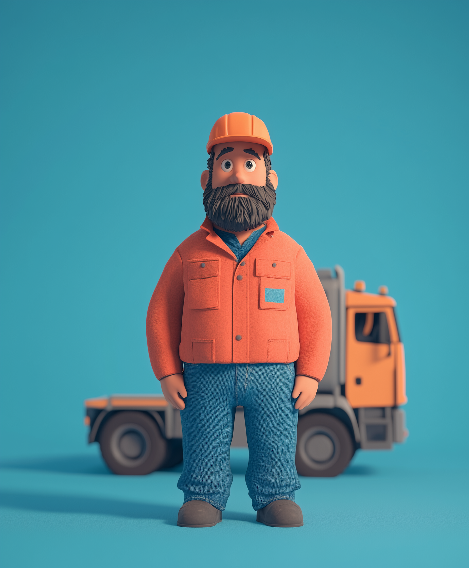 Cartoon Male Worker with Forklift