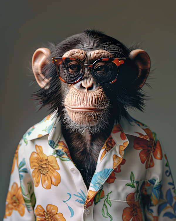 Fashionable Chimpanzee in Glasses