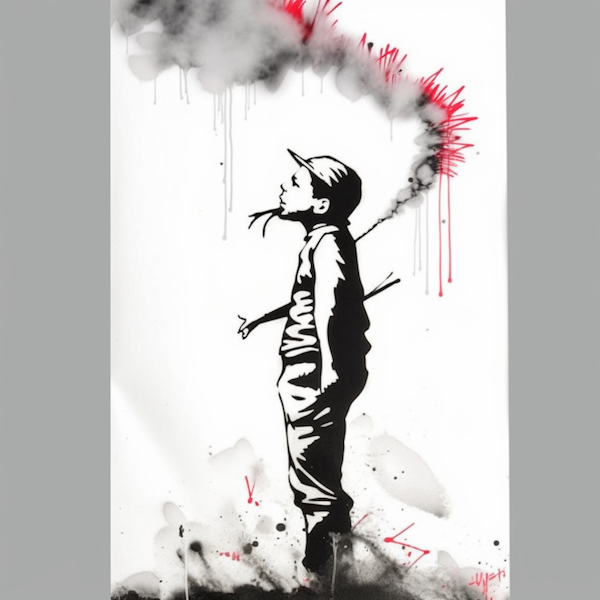 Monochrome Illustration of Boy with Noisemaker