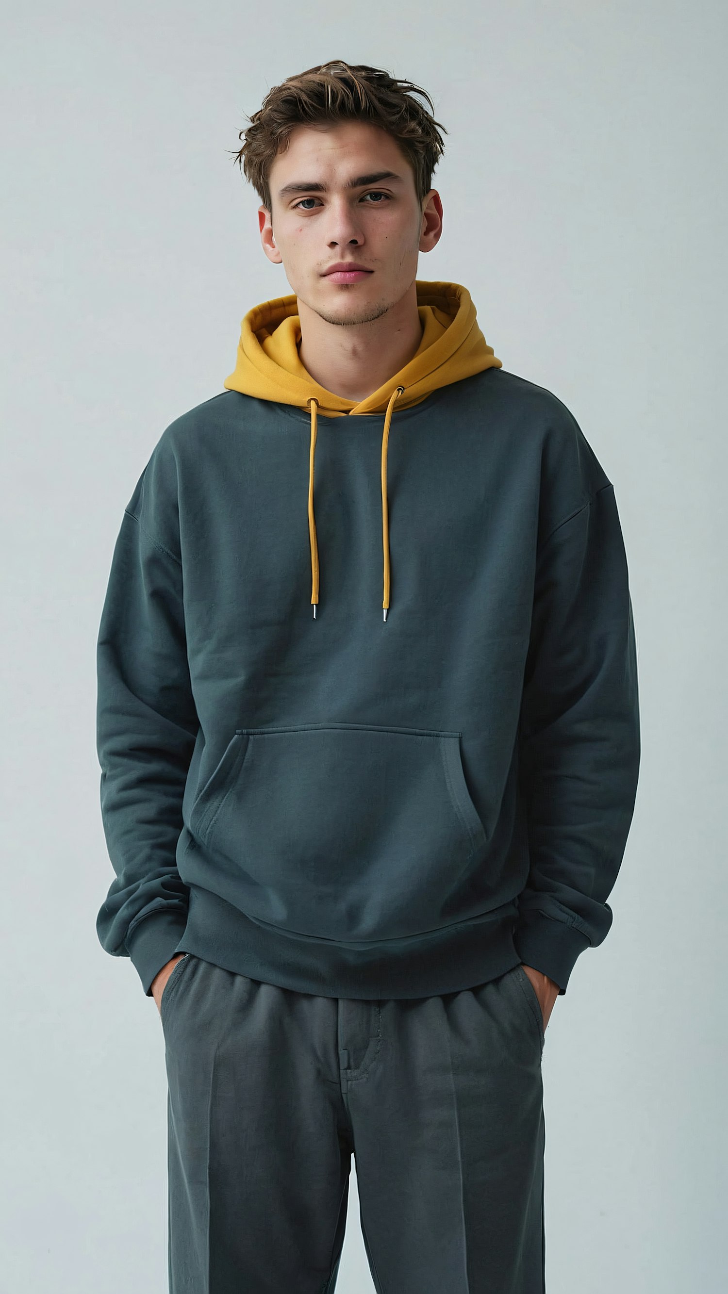 Young Man in Teal Hoodie