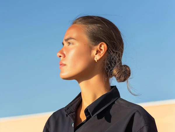 Serene Profile Portrait Against Blue Sky