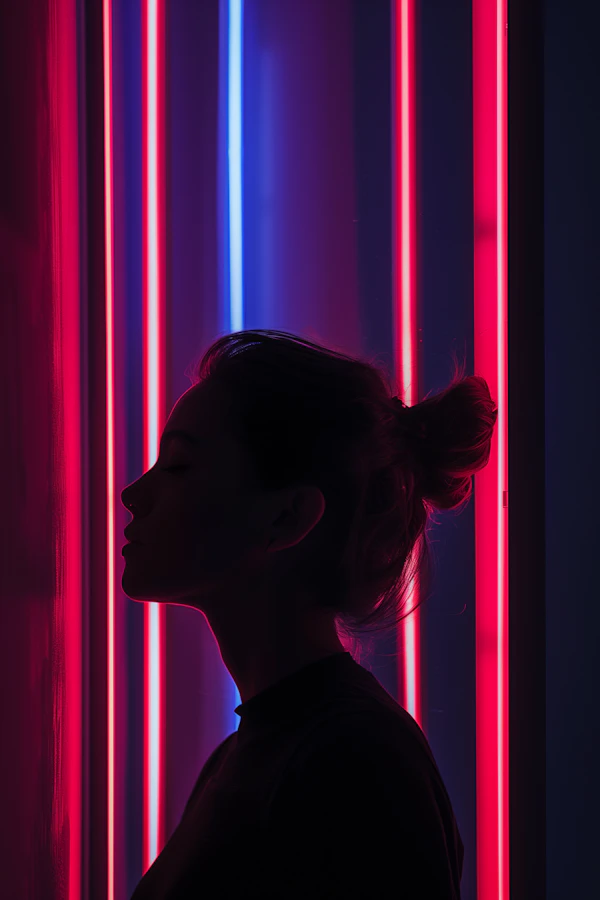Woman in Neon Contemplation