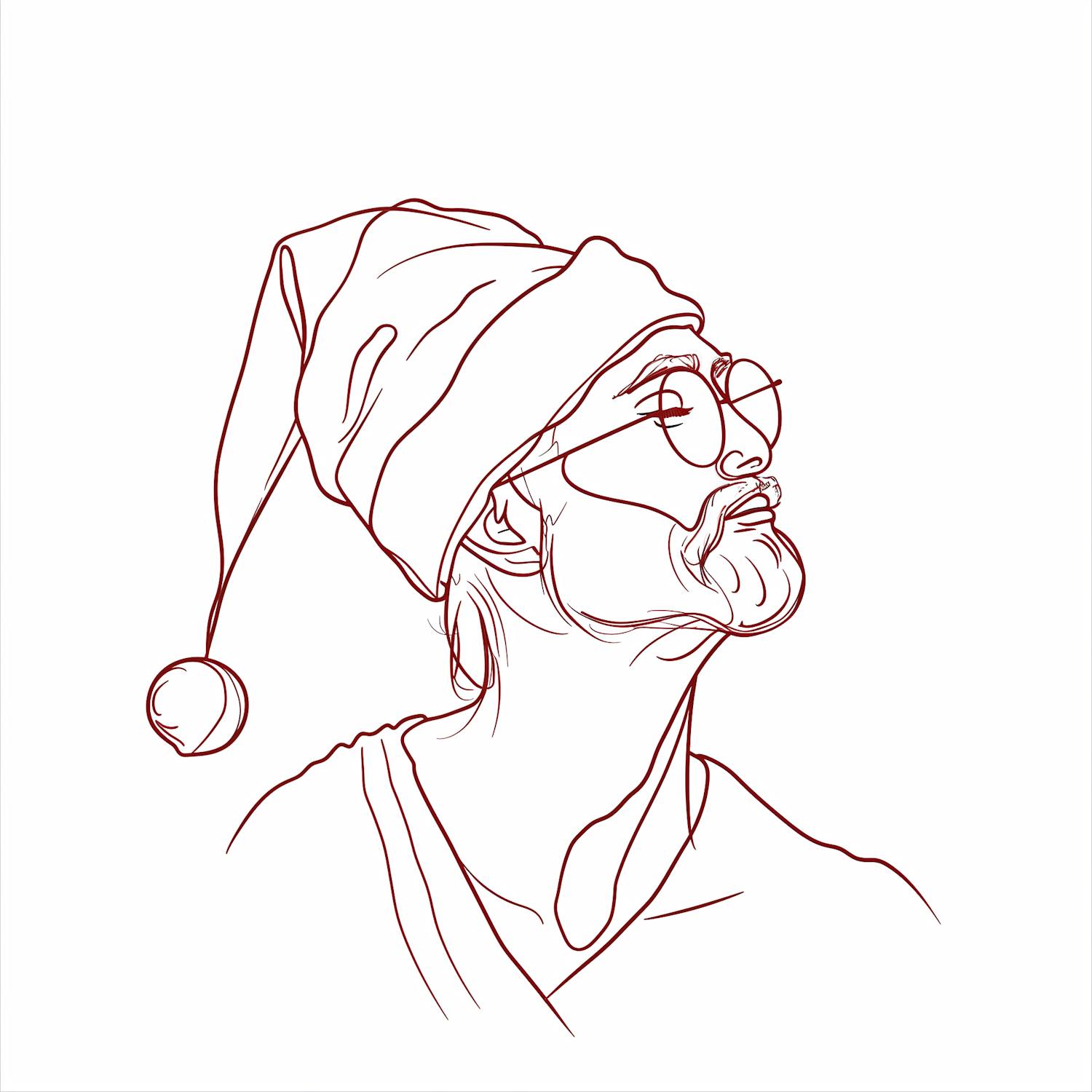 Profile Line Drawing with Santa Hat