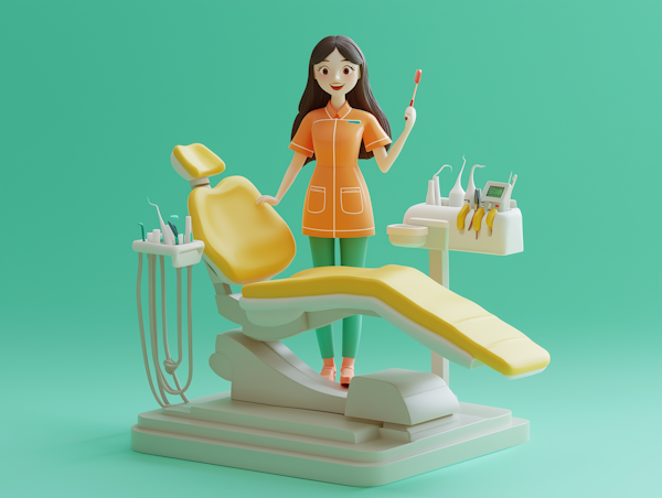 Stylized Young Female Dentist in Dental Office