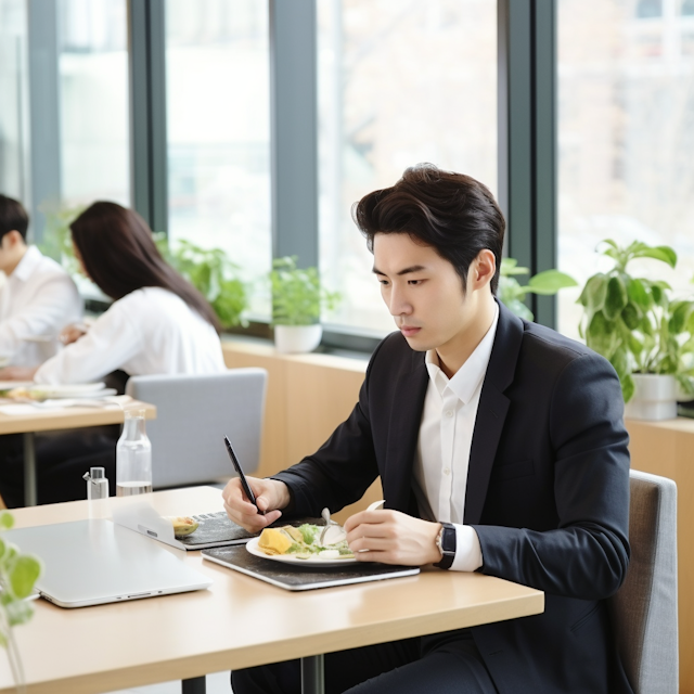 Focused Professional at a Safe Lunch Break