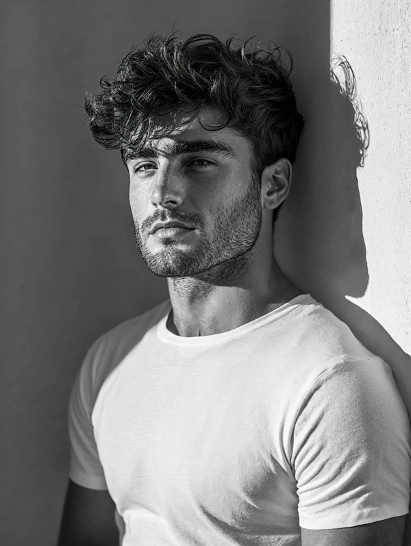 Contemplative Young Man Against Light Wall