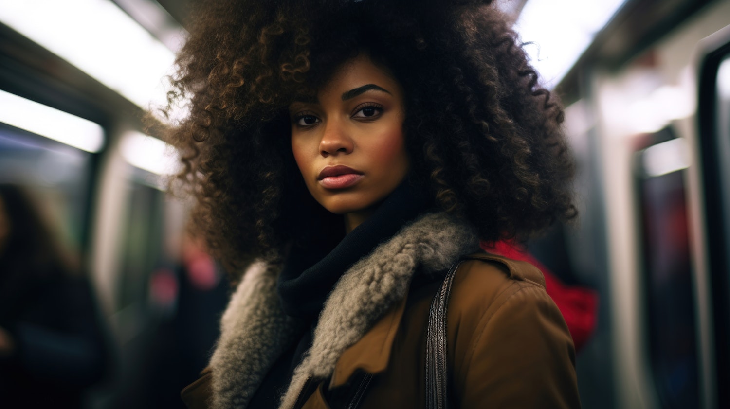 Stylish Woman in Subway Car