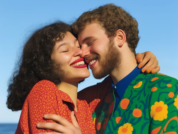 Couple Embracing Under Blue Sky