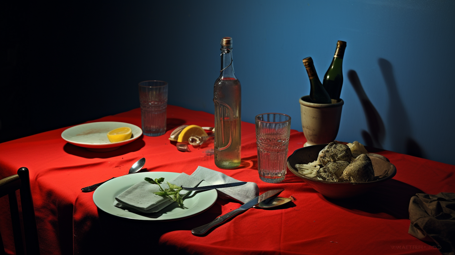 Intimate Dining Still Life with Contrasting Hues